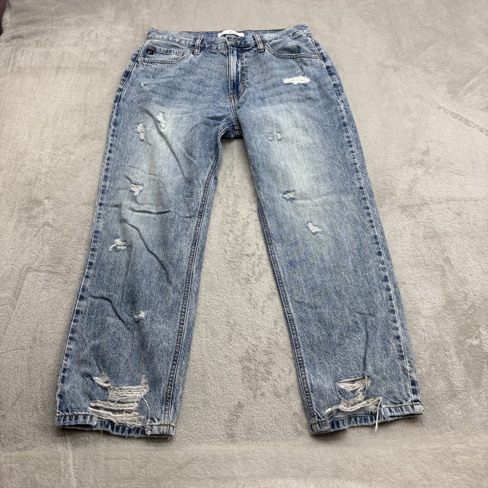 KanCan Straight Leg Jeans Women 11/29 Light Blue Distressed High Rise Y2K Grunge